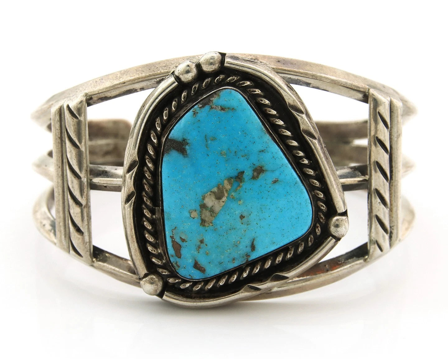 Navajo Cuff Bracelet Sterling Silver Vintage Turquoise Handmade Signed C Platero
