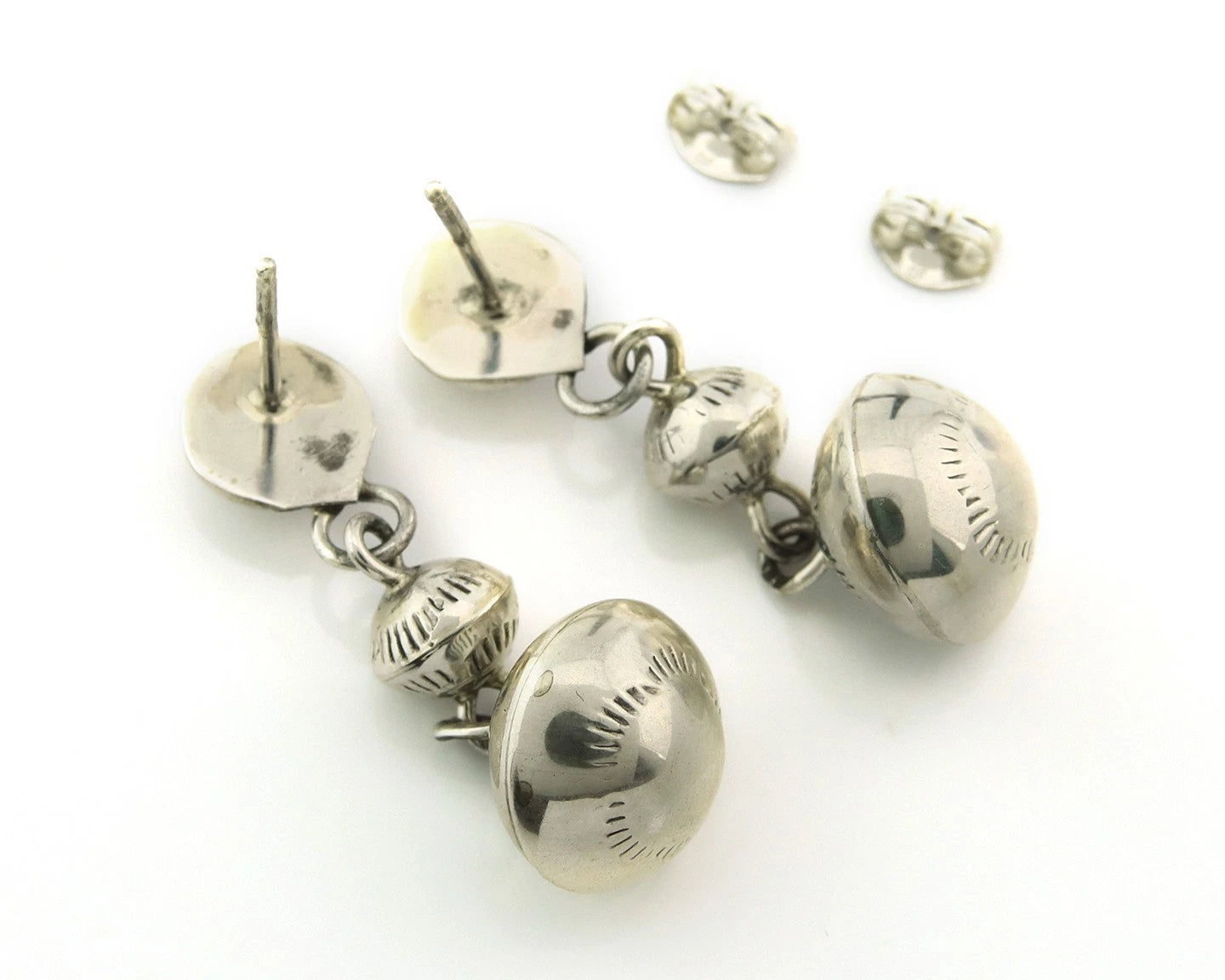 Navajo Bead Earrings Sterling Silver Handmade Vintage Hand Stamped Native Artist
