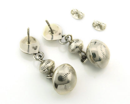 Navajo Bead Earrings Sterling Silver Handmade Vintage Hand Stamped Native Artist