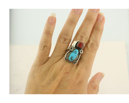 Vintage Navajo Ring 925 Sterling Natural Gemstones Signed Justin Morris Sz 8.25
