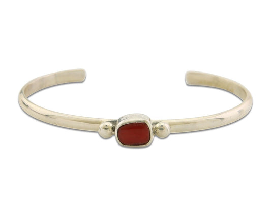 Navajo Bracelet .925 Silver Natural Red Coral Cuff Native American Artist C.80's