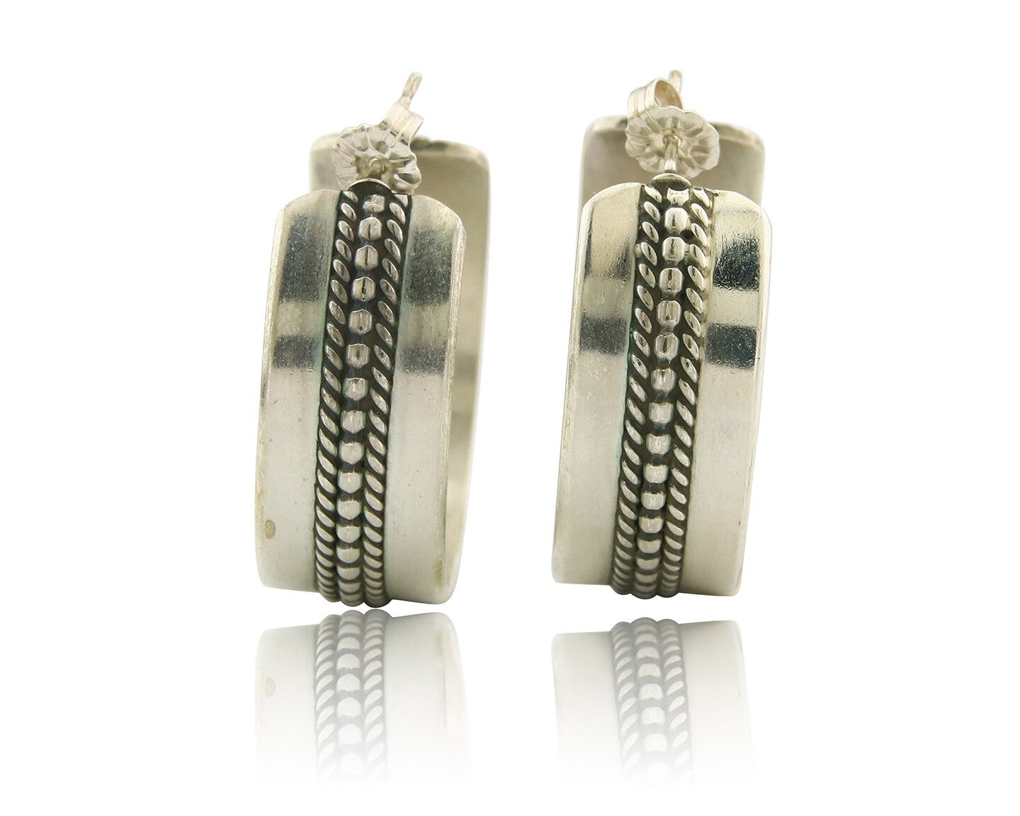 Navajo Hoop Earrings Sterling Silver Vintage Authentic Signed Ron Yazzie