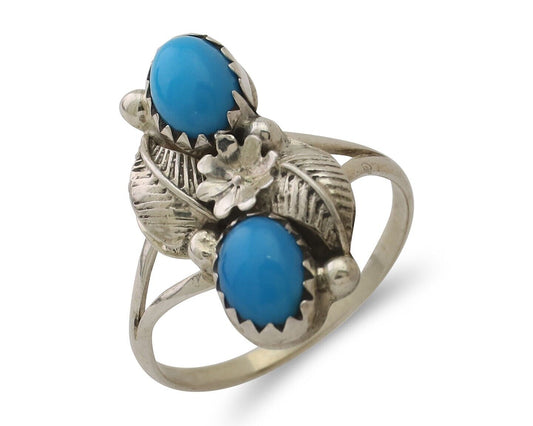 Navajo Ring 925 Silver Natural Turquoise Native American Artist C.80's