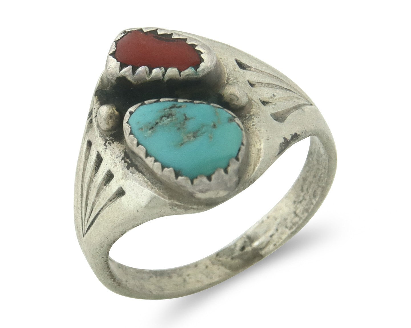 Vintage Navajo Ring 925 Sterling Silver Natural Gemstone Authentic Size 8.0