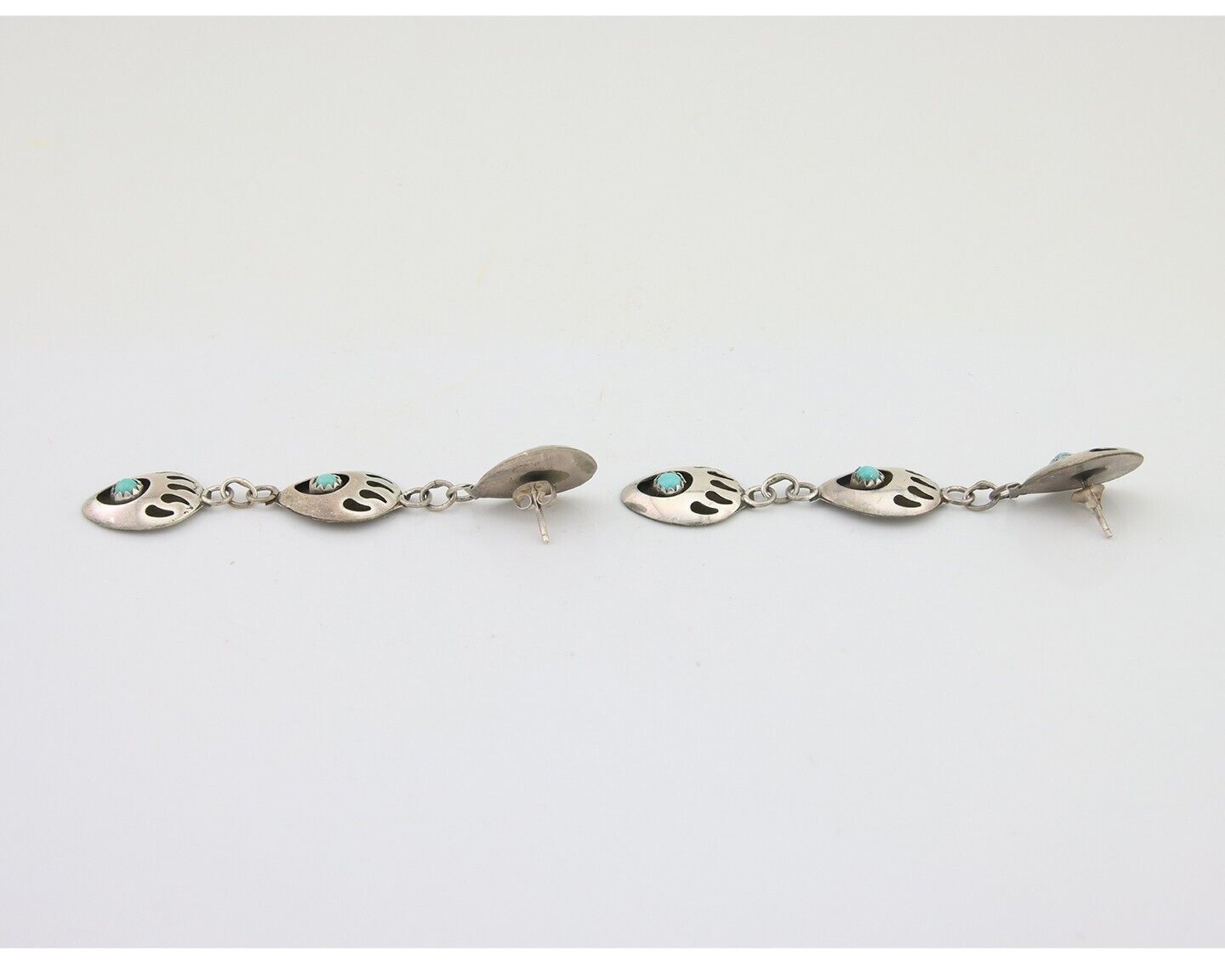 Navajo Paw Earrings 925 Silver Kingman Turquoise Native American Artist C.80's