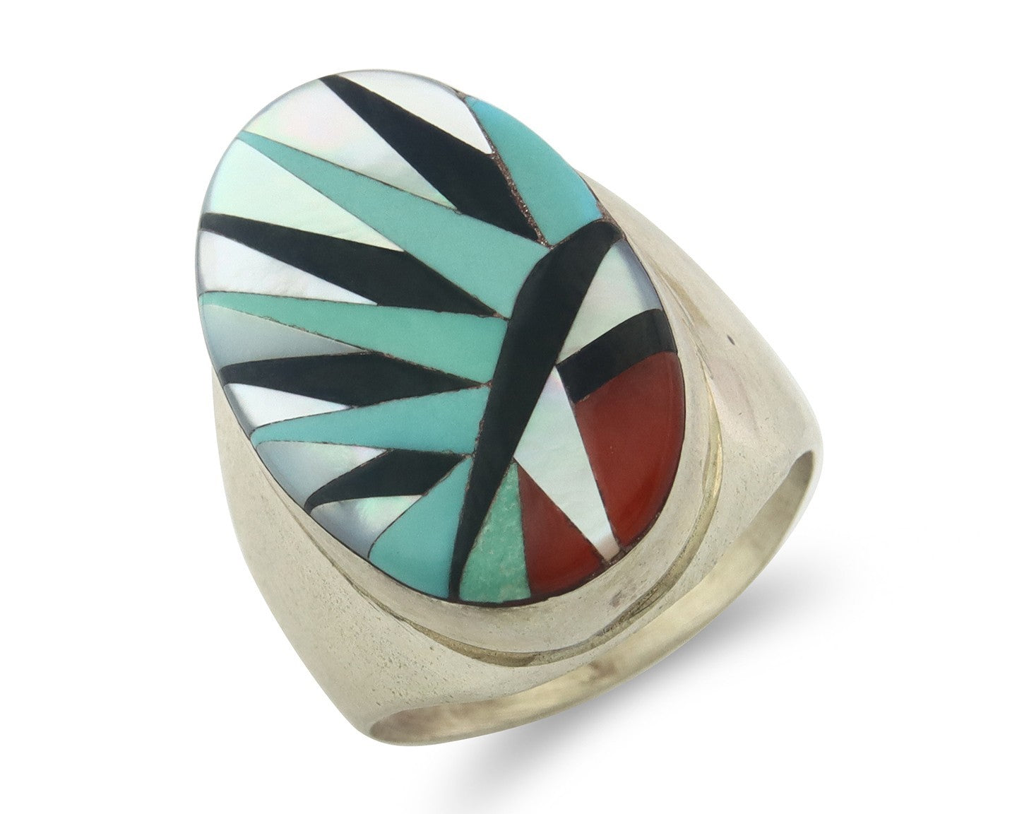 Large Vintage Zuni Ring Sterling Silver Authentic Gemstone Handmade Size 11