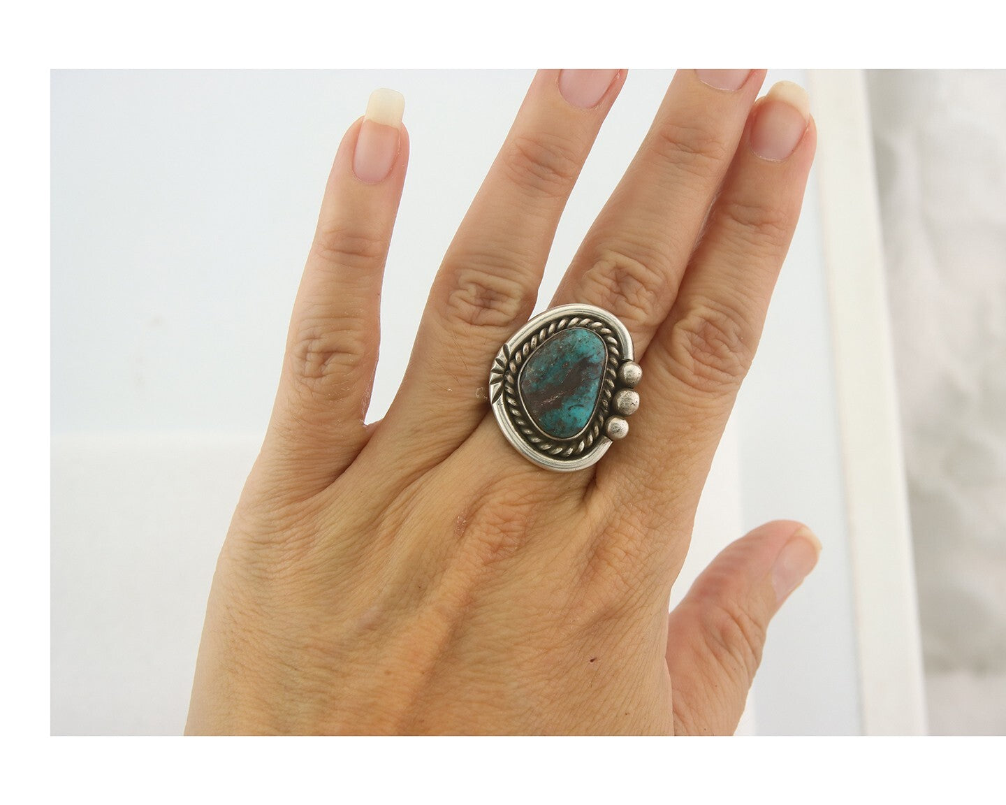 Vintage Ring 925 Sterling Authentic Turquoise Artist Signed Yazzie Size 7.25