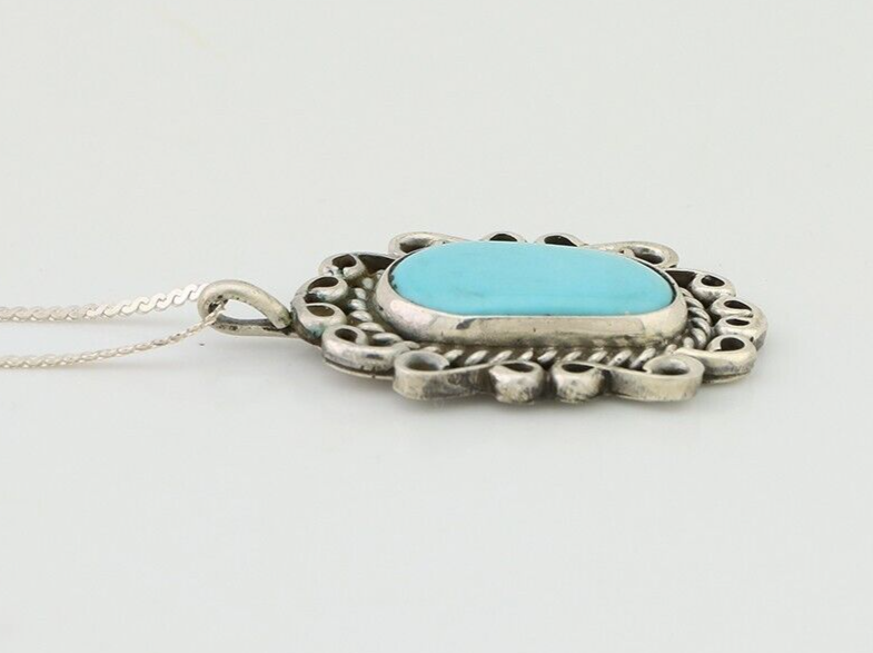 Navajo Necklace Pendant 925 Silver Turquoise Artist Wayne Etsitty C.80's