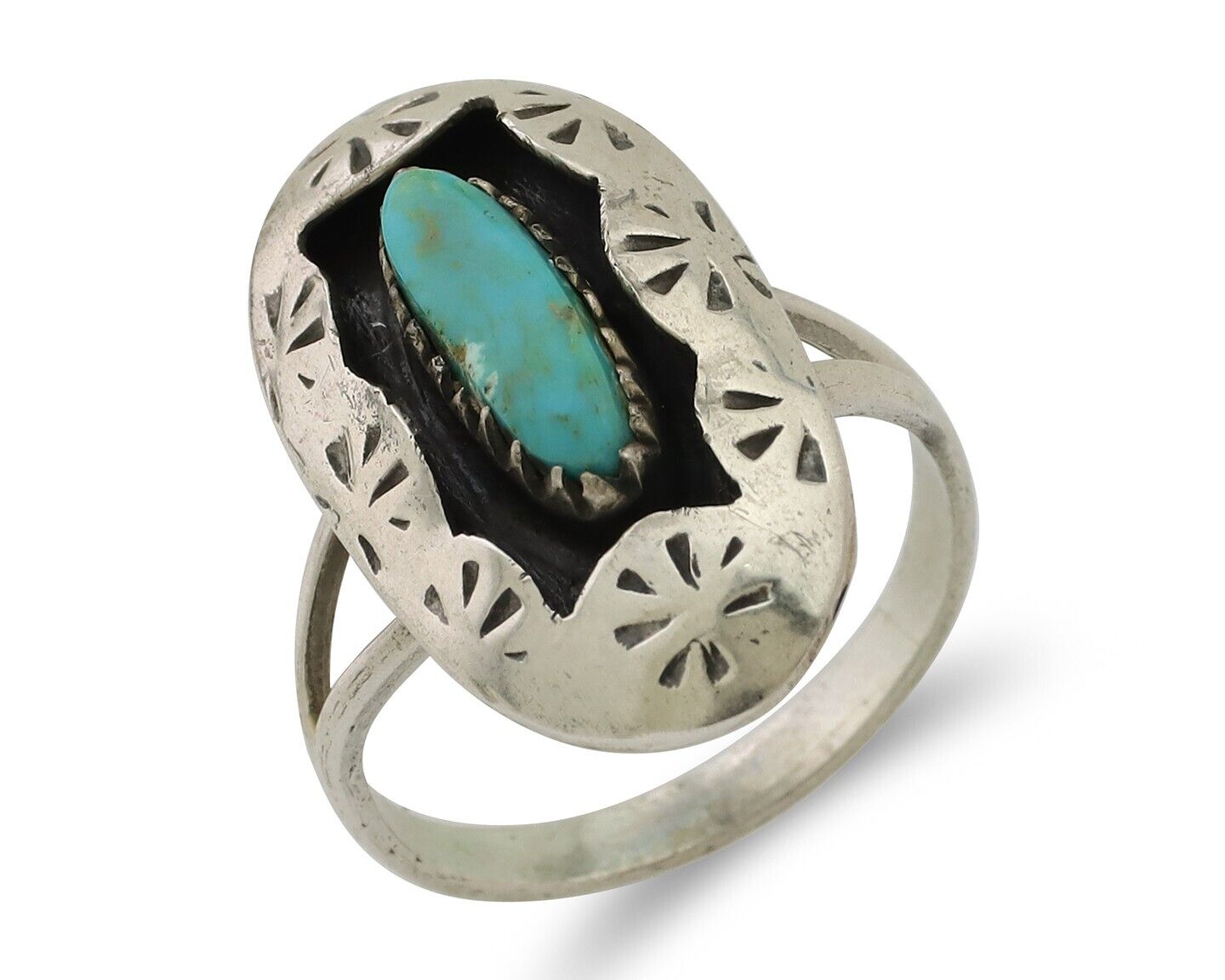 Navajo Ring 925 Silver Natural Blue Turquoise Native American Artist C.80's