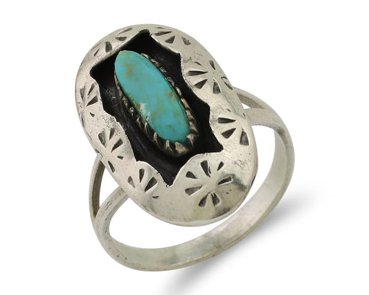 Navajo Ring 925 Silver Natural Blue Turquoise Native American Artist C.80's