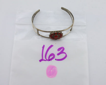 Zuni Bracelet 925 Silver Natural Red Coral Artist Signed J BESSELEN C.80's