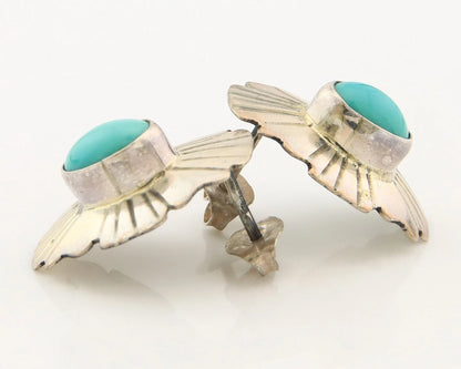 Navajo Concho Dangle Earrings Sterling Silver Natural Turquoise Vintage Handmade