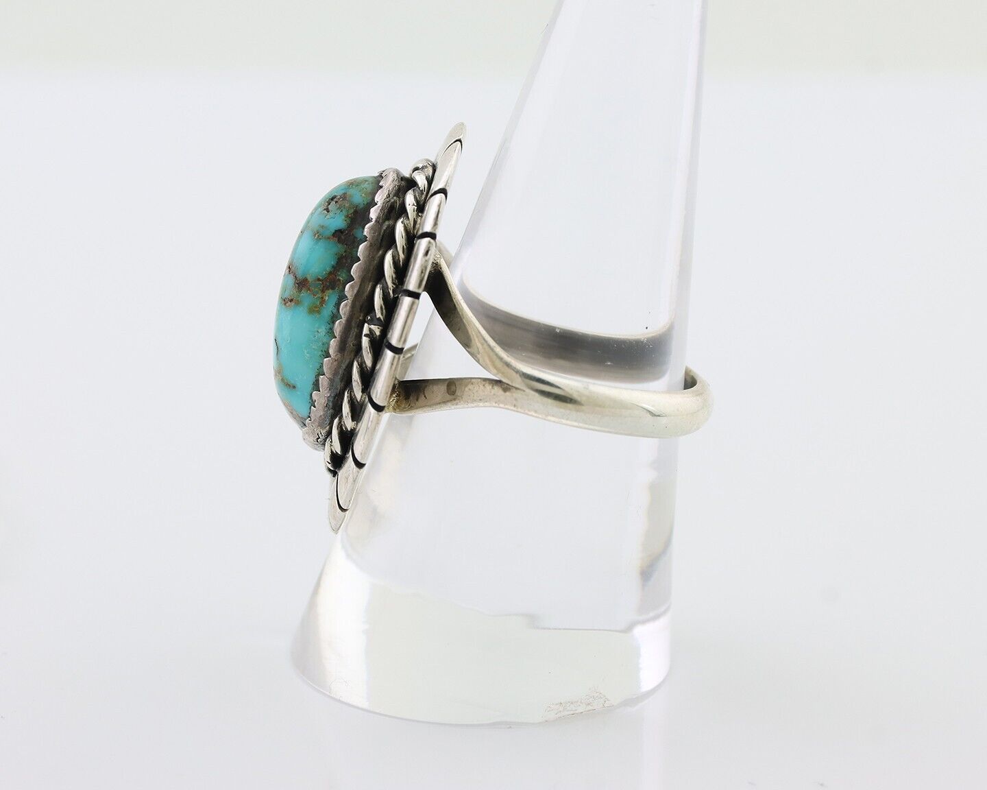 Navajo Ring 925 Silver Blue Gem Turquoise Signed William Denetdale 8.75 C.80's