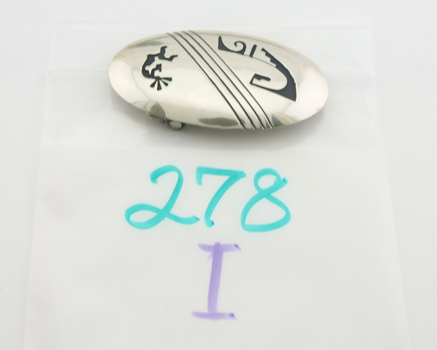 Navajo Belt Buckle 925 Sterling Silver Signed T Billy 1.5x2.5 in C.80's