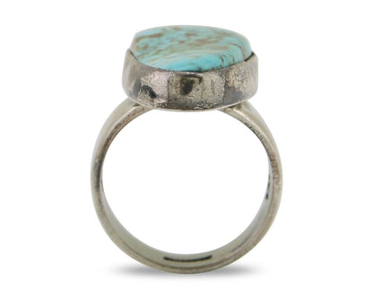 Men Navajo Ring 925 Silver Large Natural Turquoise Signed M Montoya C.80's