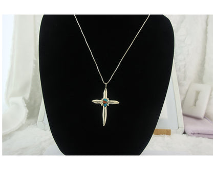 Navajo Cross Necklace Sterling Silver Authentic Natural Gemstones Signed M