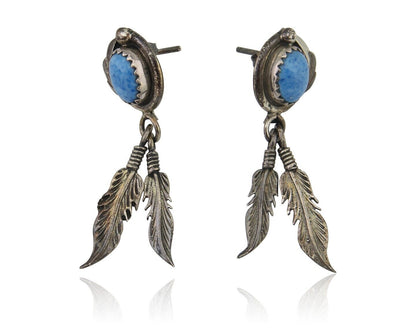 Navajo Earrings 925 Silver Blue Denim Lapis Native American Artist C.80's