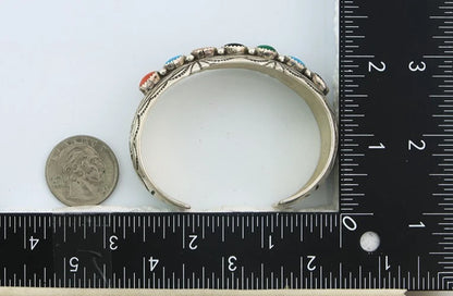 Navajo Cuff Bracelet Sterling Silver Natural Gemstone Vintage Signed WB