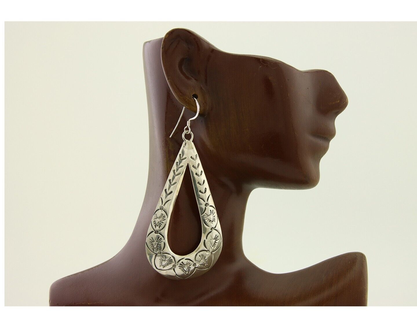 Navajo Dangle Earrings 925 Silver Hand Stamped Native American Artist C.80's