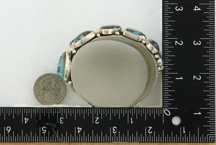 Navajo Cuff Bracelet Sterling Silver Bisbee Turquoise Vintage Handmade
