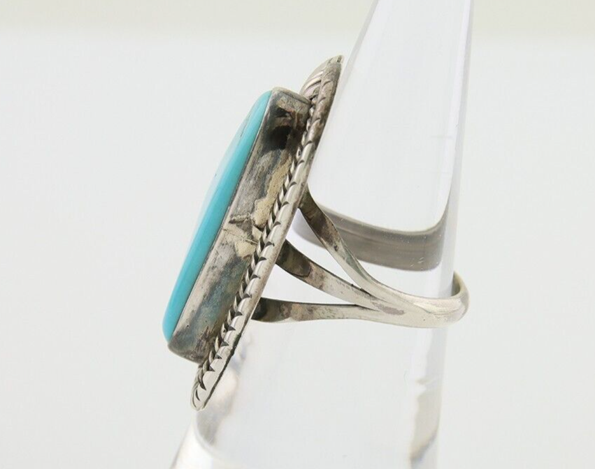 Navajo Ring 925 Silver Natural Blue Turquoise Artist Signed Thomas C.80's