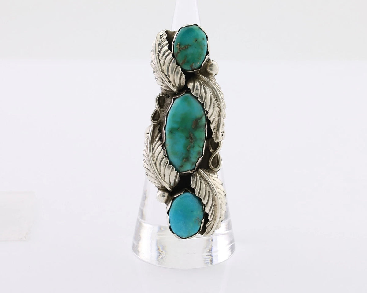 Navajo Ring 925 Silver Kingman Turquoise Native American Artist C.80's