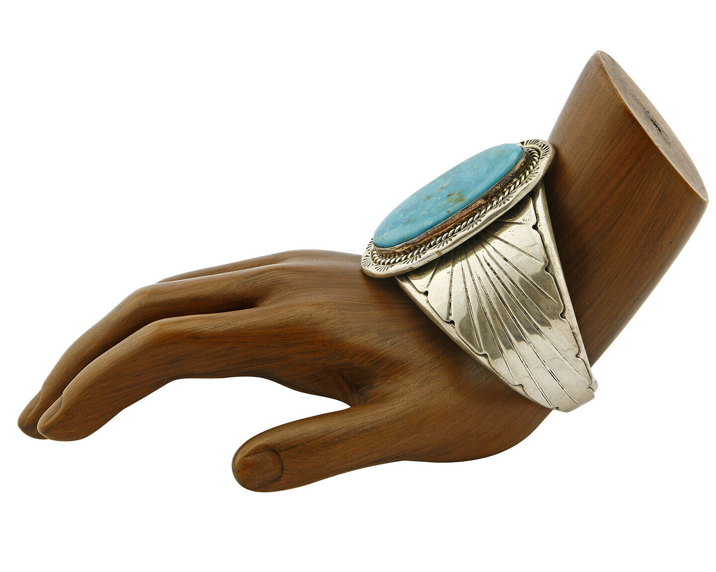 Navajo Stone Cutter Dick Zachary .925 Silver Nat Turquoise Cuff