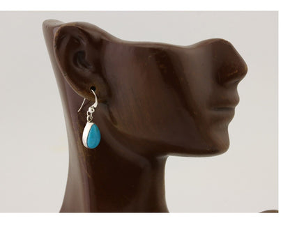 Navajo Dangle Earrings 925 Silver Natural Blue Turquoise Artist Signed M C.80's