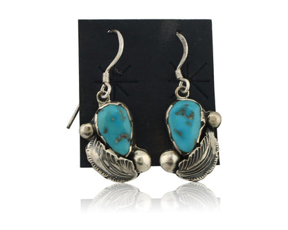 Zuni Dangle Handmade Earrings 925 Silver Blue Turquoise Native Artist C.80's