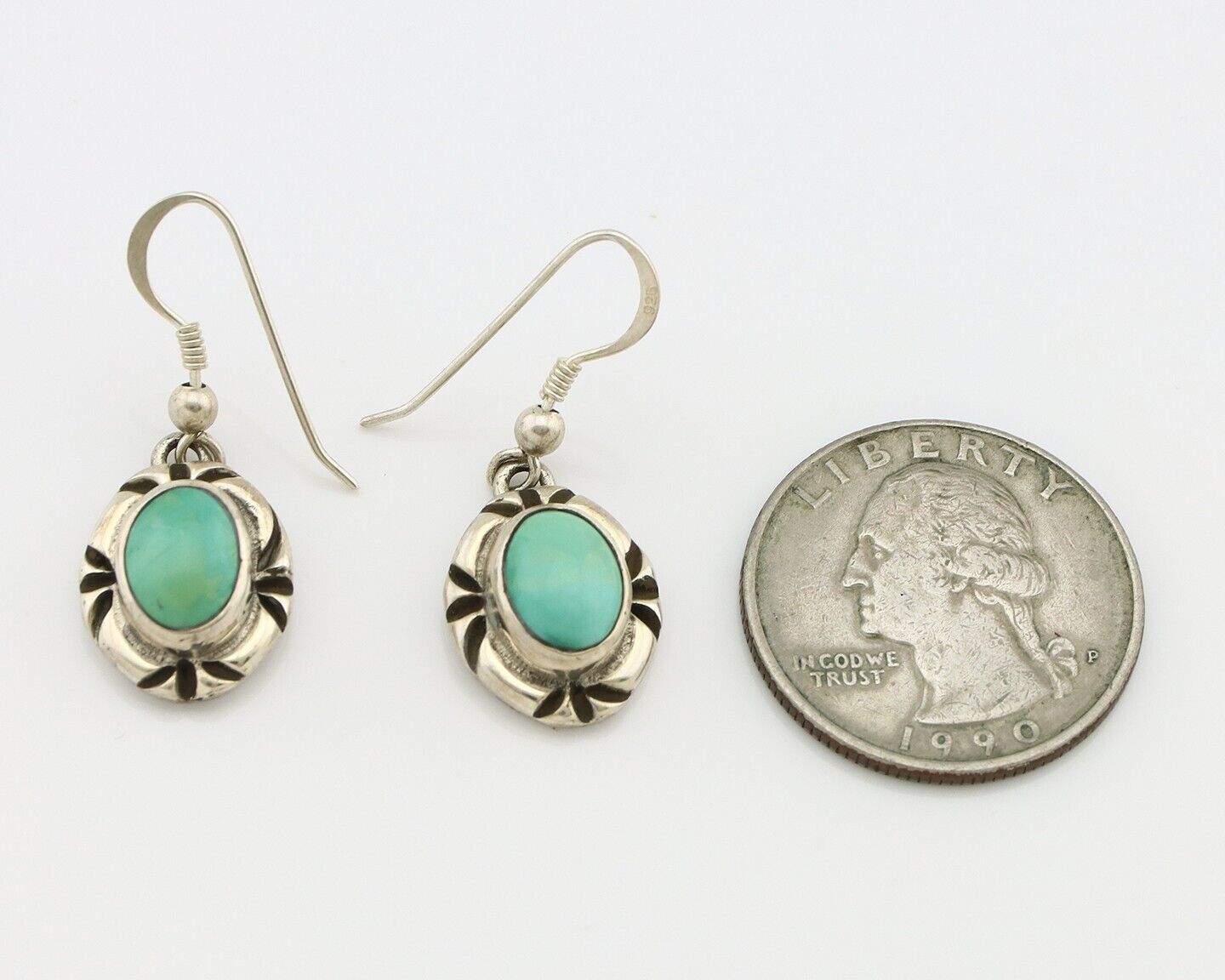 Navajo Earrings 925 Silver Sleeping Beauty Turquoise Native Artist C.80s