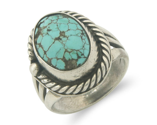 Vintage Navajo Ring 925 Sterling Authentic Santa Rita Turquoise Size 5.5