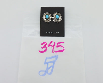 Navajo Earrings 925 Silver Natural Blue Turquoise Native American Artist C.80s