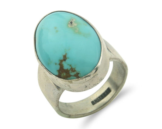 Navajo Ring 925 Sterling Turquoise Handmade Signed M Montoya C.80's Size 8.0