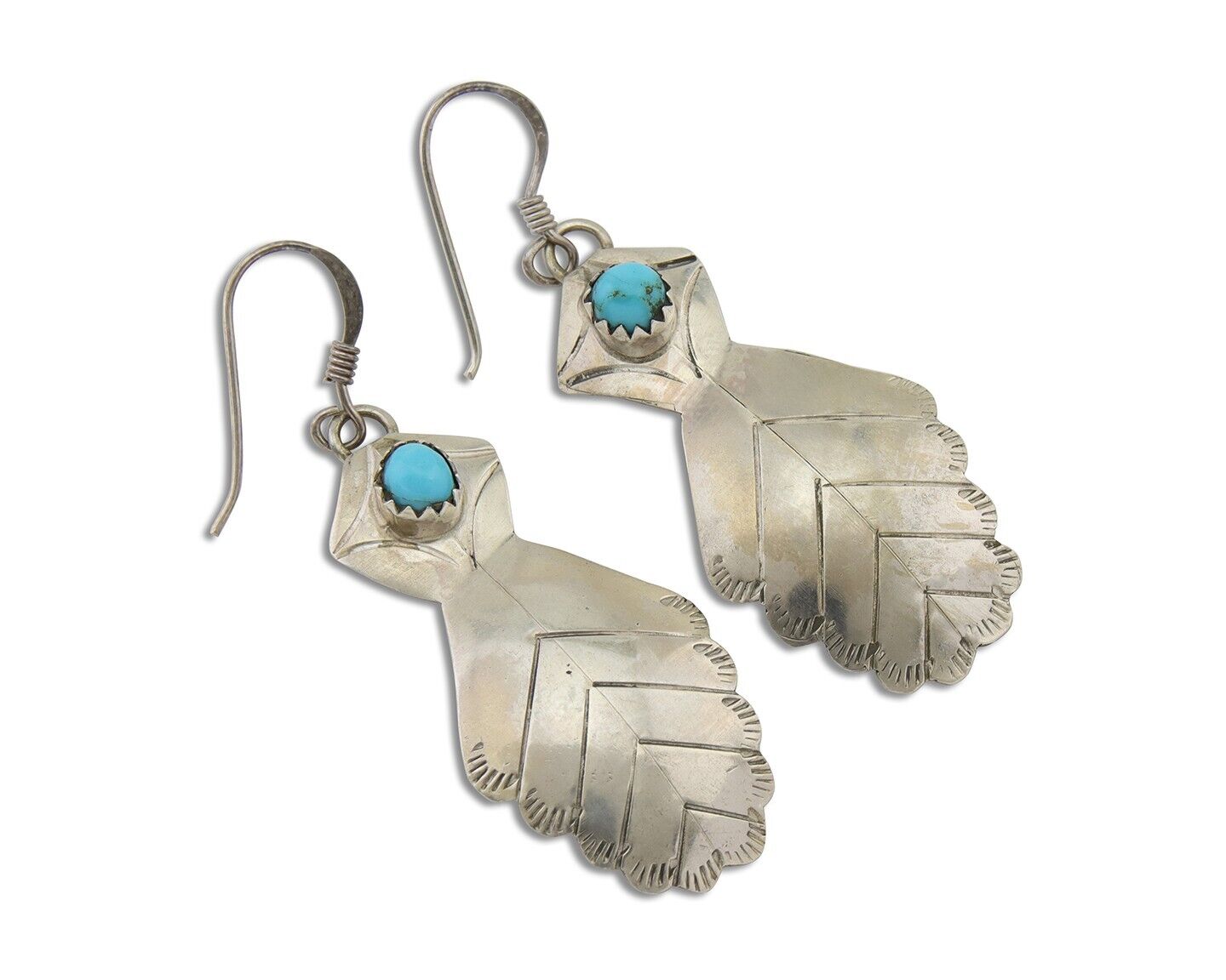 Navajo Dangle Earrings 925 Silver Natural Turquoise Artist Signed JB C.80's