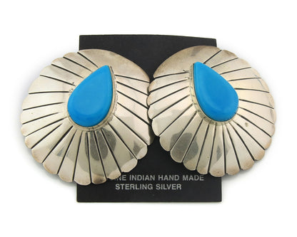 Navajo Earrings Sterling Silver Natural Turquoise Vintage Signed TCA 1986