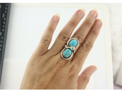 Vintage Zuni Ring 925 Sterling Silver Turquoise Signed Effie Calavasa Size 6.0
