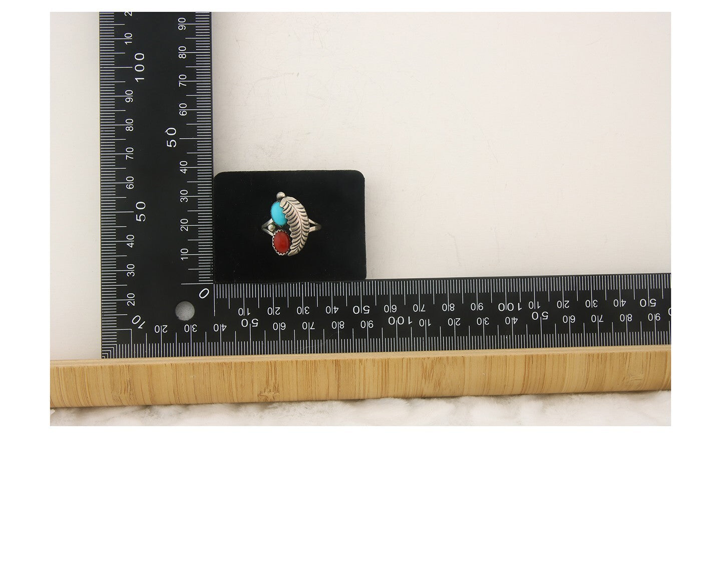 Navajo Ring 925 Sterling Natural Coral & Turquoise Signed BB C.80's Size 8.75