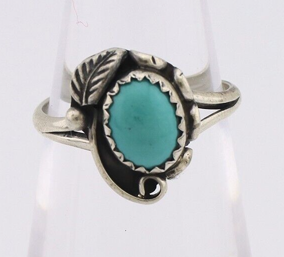 Navajo Ring 925 Silver Natural Blue Turquoise Native American Artist C.80's