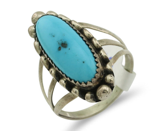 Navajo Ring .925 Silver Sleeping Beauty Turquoise Artist Signed SC C.80's