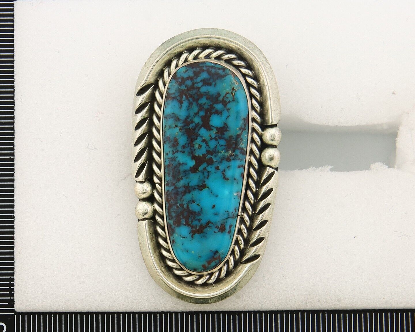Navajo Ring 925 Sterling Natural Blue Turquoise Signed Ben S C.80's Size 9.0