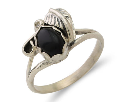 Navajo Handmade Ring 925 Silver Natural Onyx Native Artist Size 5.0 C.80's