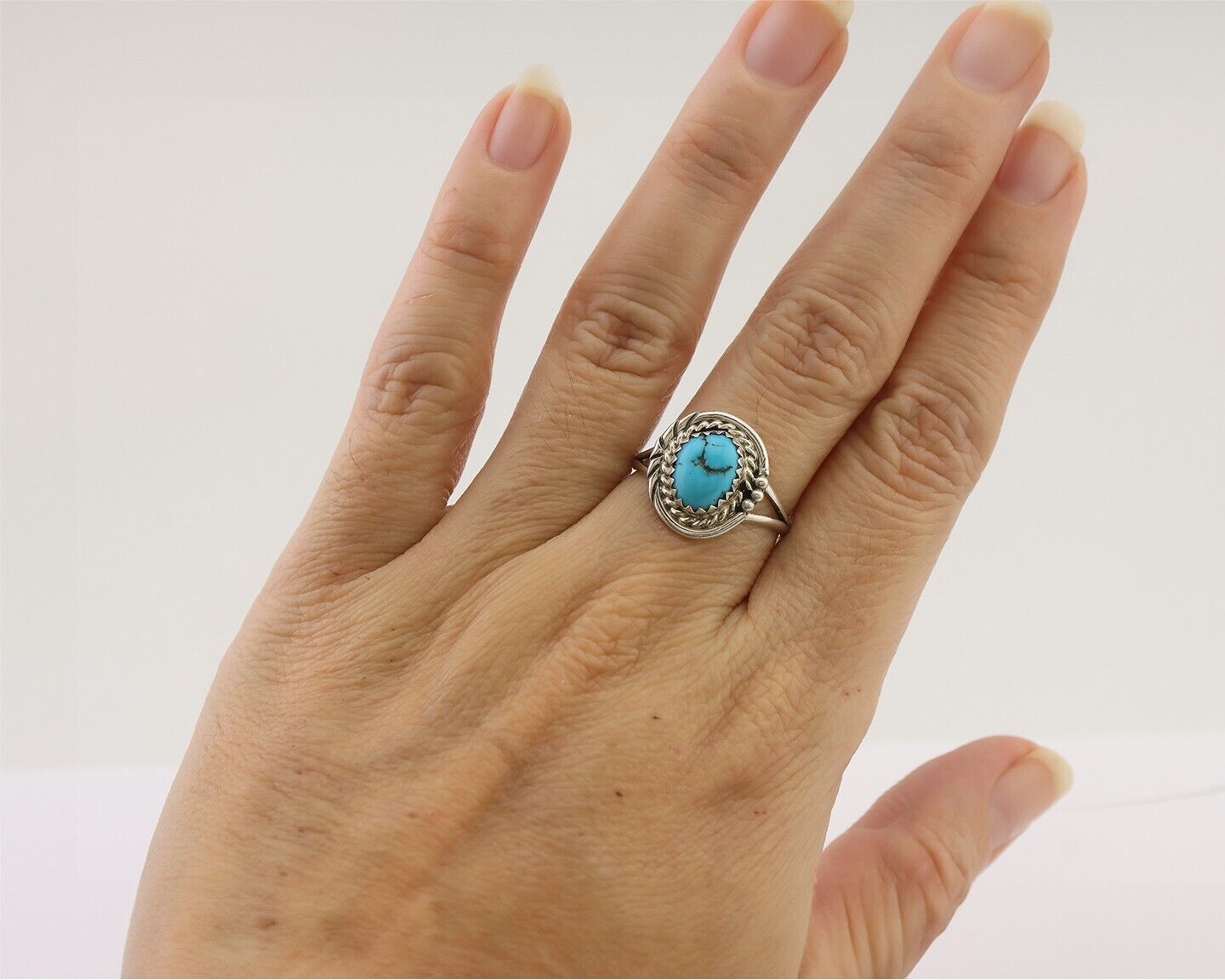 Navajo Ring 925 Silver Morenci Turquoise Native American Artist C.80's