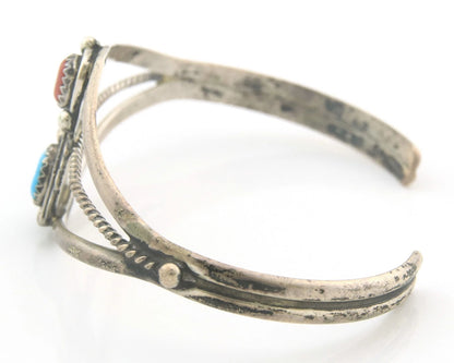 Navajo Cuff Bracelet Sterling Silver Natural Gemstone Vintage Native Signed VJ