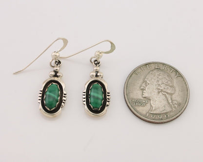 Navajo Dangle Earrings 925 Silver Natural Malachite Native American Artist C.80s