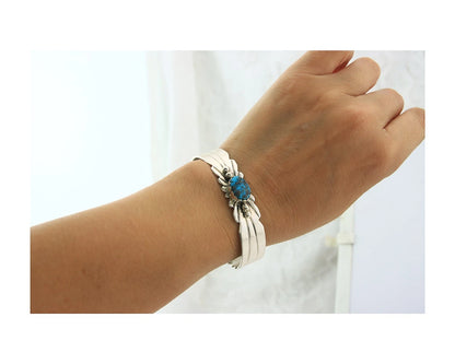 Navajo Cuff Bracelet Sterling Silver Morenci Turquoise Vintage Signed G Yazzie