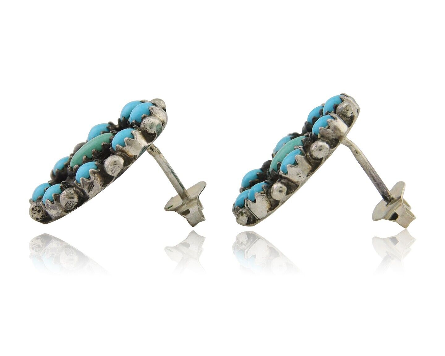 Navajo Shield Earrings 925 Silver Natural Turquoise Signed Nathaniel Curley C80s