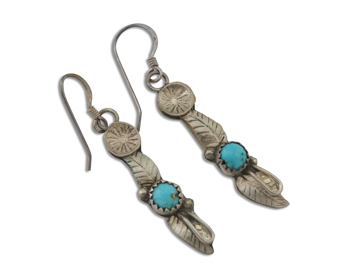 Navajo Dangle Earrings 925 Silver Natural Turquoise Native Artist C.80's