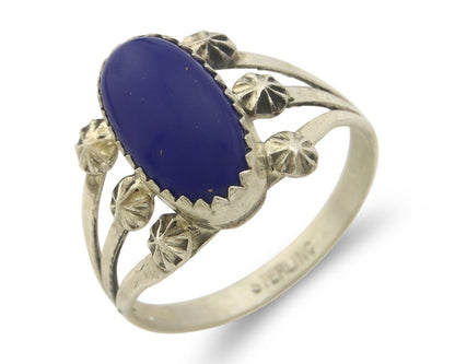 Navajo Ring 925 Sterling Natural Lapis Handmade Native Artist C.80's