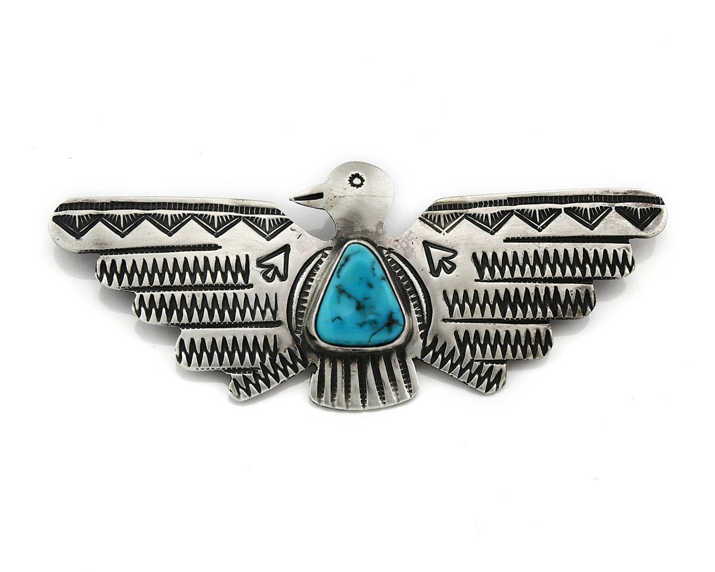 Navajo Bird Pin Sterling Silver Natural Gemstones Signed PJ Begay