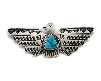 Navajo Bird Pin Sterling Silver Natural Gemstones Signed PJ Begay